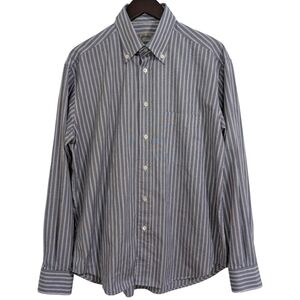 Brioni Italy Men's Grey & Blue Striped Button Down Shirt - Size IV (L/XL)